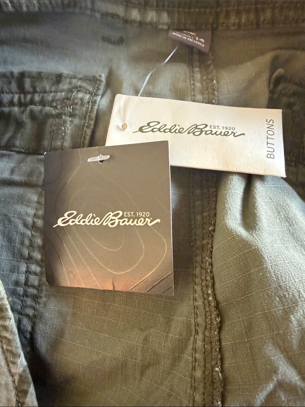 NWT ! Eddie Bauer RIPSTOP Olive Camouflage Cargo Capris 14 - Picture 9 of 10